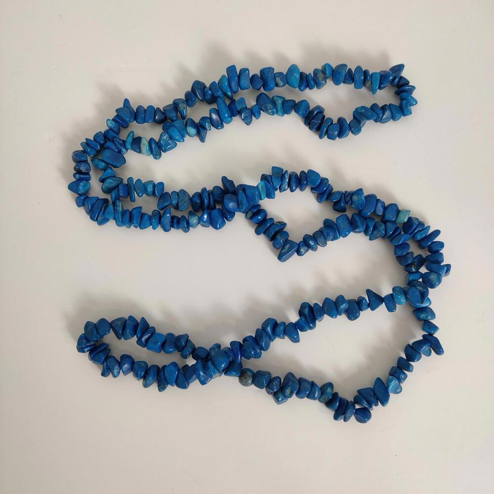Blue Stone Chip Bead Necklace 34” Strand for Crafts & Jewelry Making